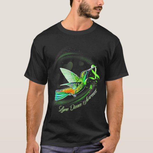 Hummingbird Holding Lime Green Ribbon Lyme Disease T_Shirt