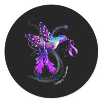 Hummingbird Holding Purple Ribbon Epilepsy Awarene Classic Round Sticker