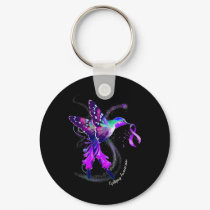 Hummingbird Holding Purple Ribbon Epilepsy Awarene Keychain