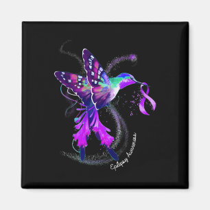 Hummingbird Holding Purple Ribbon Epilepsy Awarene Magnet