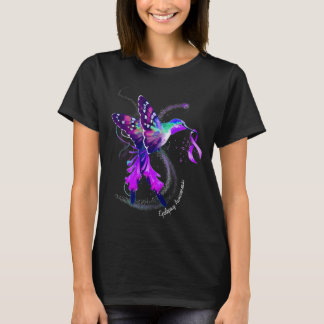 Hummingbird Holding Purple Ribbon Epilepsy Awarene T-Shirt