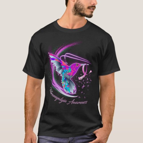 Hummingbird Holding Purple Ribbon Fibromyalgia Awa T_Shirt