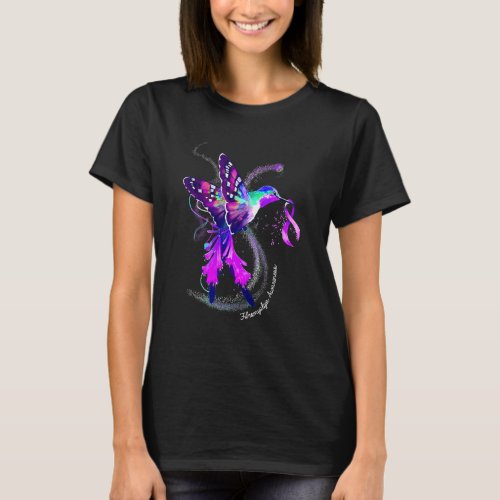 Hummingbird Holding Purple Ribbon Fibromyalgia Awa T_Shirt