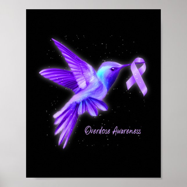 Hummingbird Holding Purple Ribbon Overdose Awarene Poster (Front)