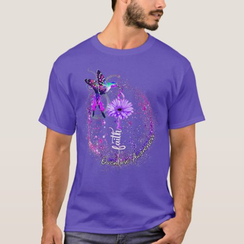 Hummingbird Holding Purple Ribbon Overdose Awarene T_Shirt