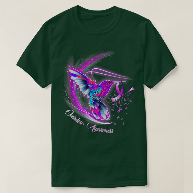Hummingbird Holding Purple Ribbon Overdose Awarene T-Shirt (Design Front)