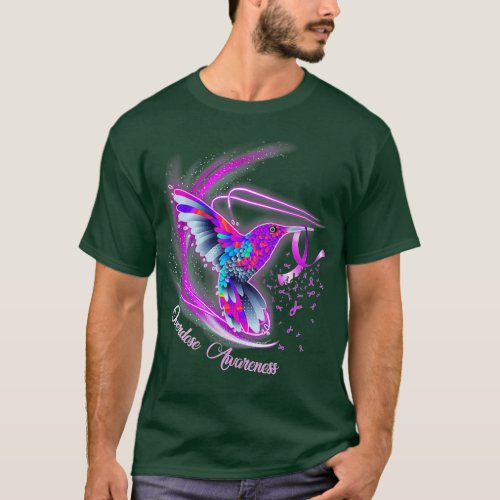 Hummingbird Holding Purple Ribbon Overdose Awarene T_Shirt