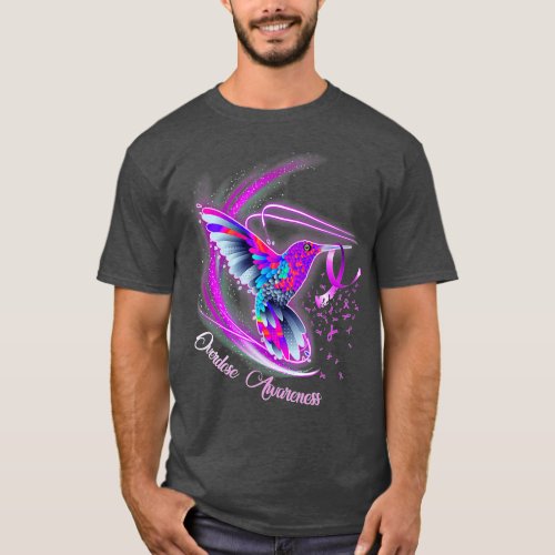 Hummingbird Holding Purple Ribbon Overdose Awarene T_Shirt