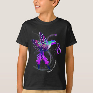 Hummingbird Holding Purple Ribbon Overdose Awarene T-Shirt