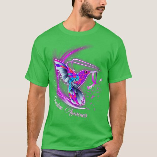 Hummingbird Holding Purple Ribbon Overdose Awarene T_Shirt