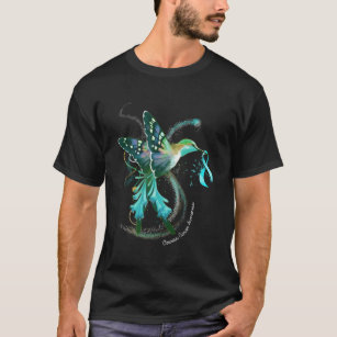 Hummingbird Holding Teal Ribbon Ovarian Cancer Awa T-Shirt