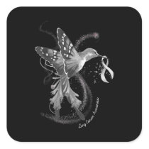 Hummingbird Holding White Ribbon Lung Cancer Aware Square Sticker