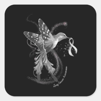Hummingbird Holding White Ribbon Lung Cancer Aware Square Sticker