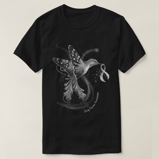 Hummingbird Holding White Ribbon Lung Cancer Aware T-Shirt (Design Front)