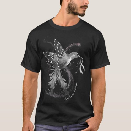 Hummingbird Holding White Ribbon Lung Cancer Aware T_Shirt