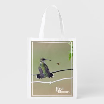 Hummingbird & Honey Bee Reusable Grocery Bag by birdsandblooms at Zazzle