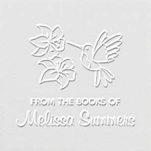 Hummingbird Hovering near Flowers Bookplate Embosser