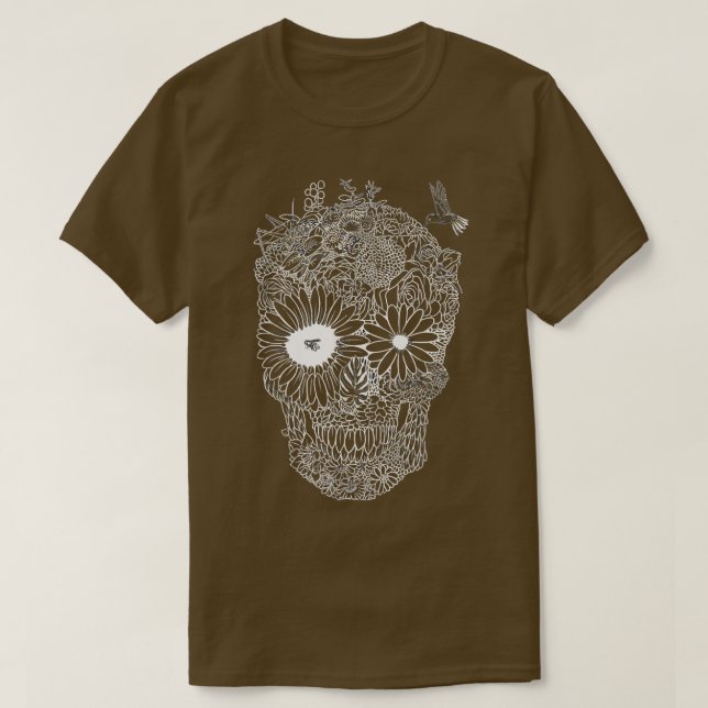 Hummingbird  human head skeleton Art  T-Shirt (Design Front)
