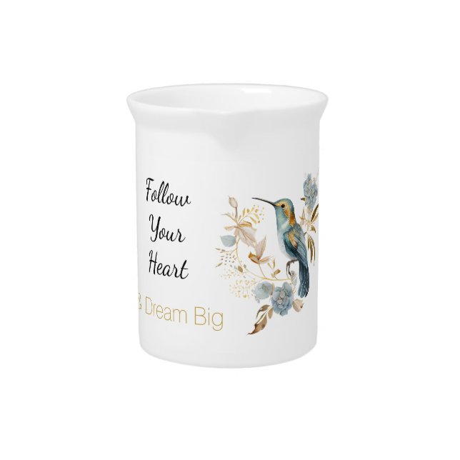 Hummingbird Hydrangea Flowers  Beverage Pitcher (Front)