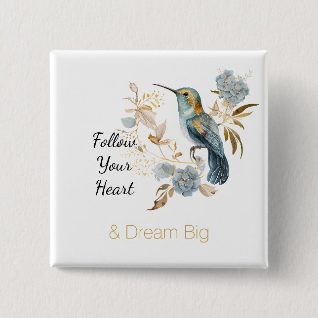 Hummingbird Hydrangea Flowers   Button (Front)