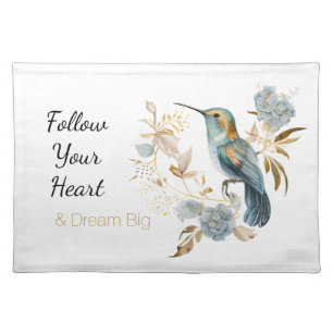 Hummingbird Hydrangea Flowers  Cloth Placemat
