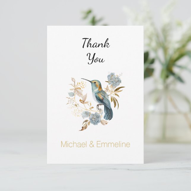 Hummingbird Hydrangea Flowers   Thank You Card (Standing Front)