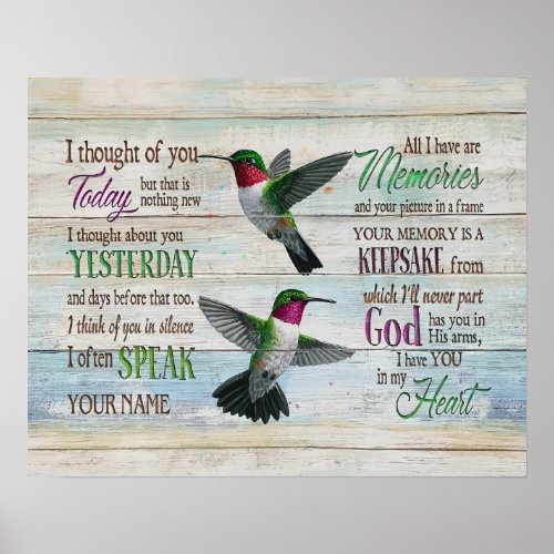 Hummingbird I Thought Of You Memorial Poster