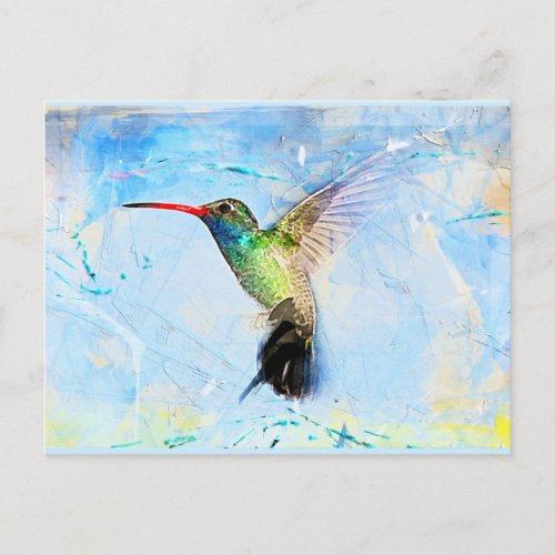 Hummingbird illustration in watercolor beautiful postcard