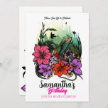 Hummingbird in Bloom – Elegant Floral Birthday Invitation