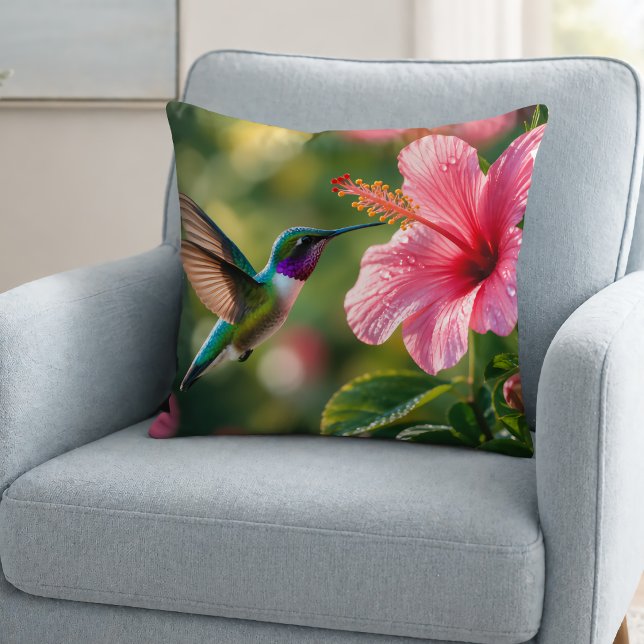 Hummingbird in Bloom Throw Pillow (Creator Uploaded)