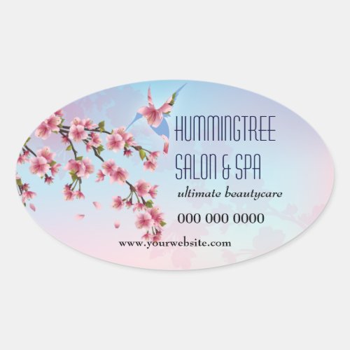 Hummingbird in Cherry Blossoms Promotional Oval Sticker