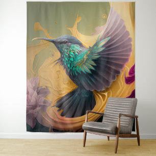 Hummingbird in Flight Abstract Art Wildlife Bird Tapestry
