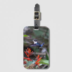 Hummingbird in Flight and Red Flowers Luggage Tag