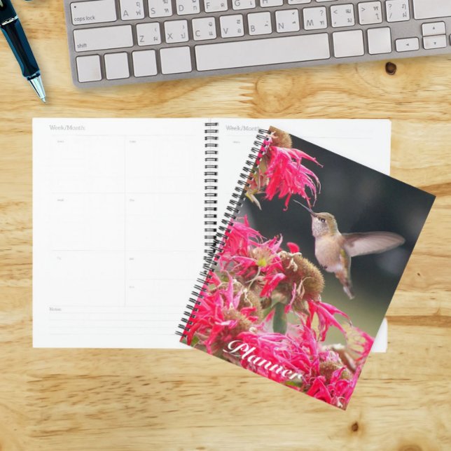 Hummingbird in Flight Over Flowers Planner (In Situ)