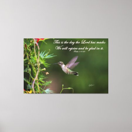Hummingbird In Flight Psalm 118:24 Bible Verse Canvas Print