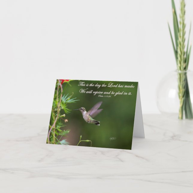 Hummingbird in Flight Psalm 118:24 Bible Verse Card (Front)