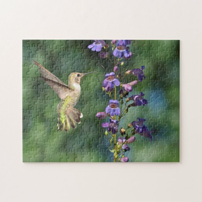 Hummingbird in Flight With Flower Jigsaw Puzzle (Horizontal)