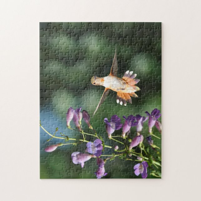 Hummingbird in Flight With Flower Jigsaw Puzzle (Vertical)
