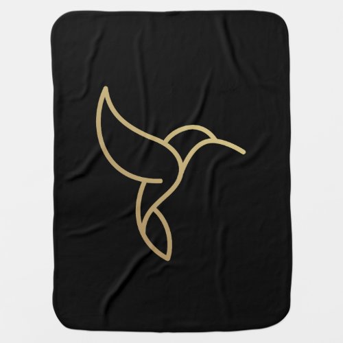 Hummingbird in Monoline Style _ Gold on Black Baby Blanket