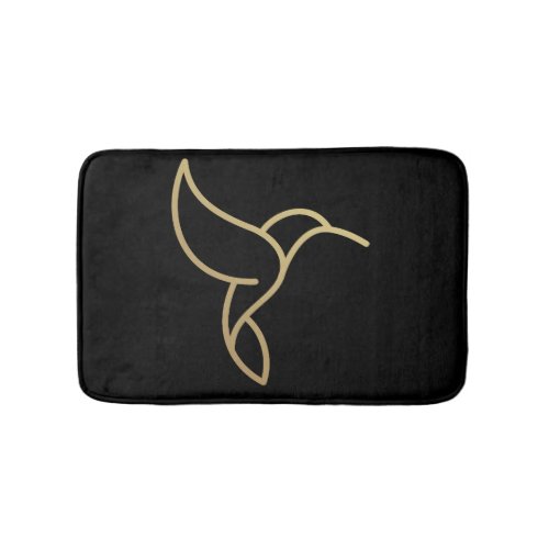Hummingbird in Monoline Style _ Gold on Black Bath Mat