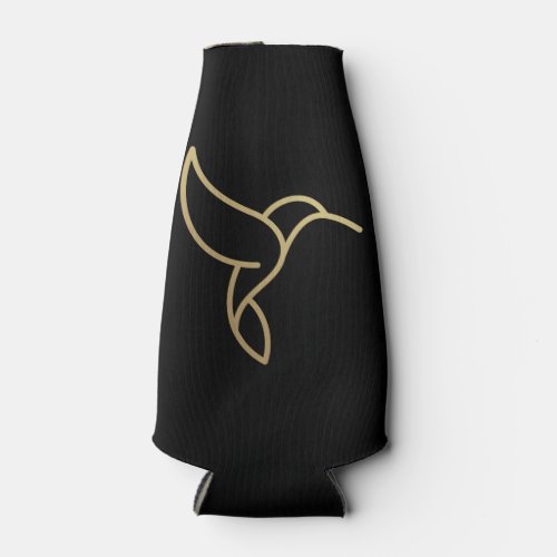 Hummingbird in Monoline Style _ Gold on Black Bottle Cooler