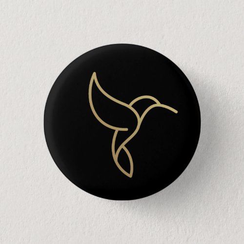 Hummingbird in Monoline Style _ Gold on Black Button