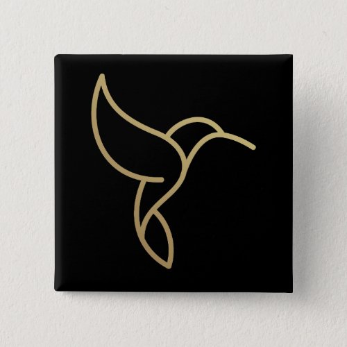 Hummingbird in Monoline Style _ Gold on Black Button