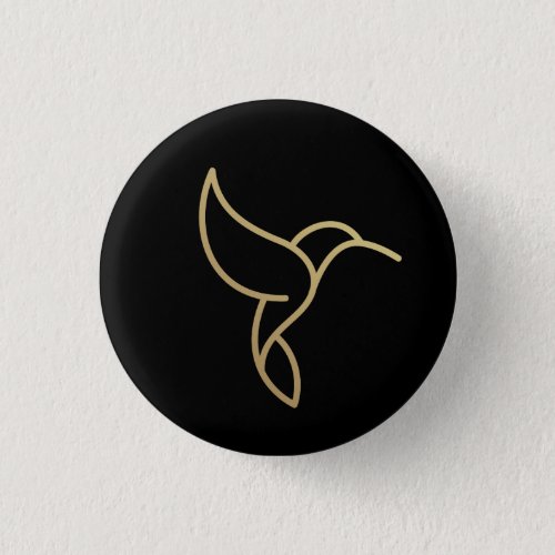 Hummingbird in Monoline Style _ Gold on Black Button