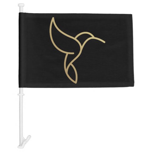 Hummingbird in Monoline Style _ Gold on Black Car Flag