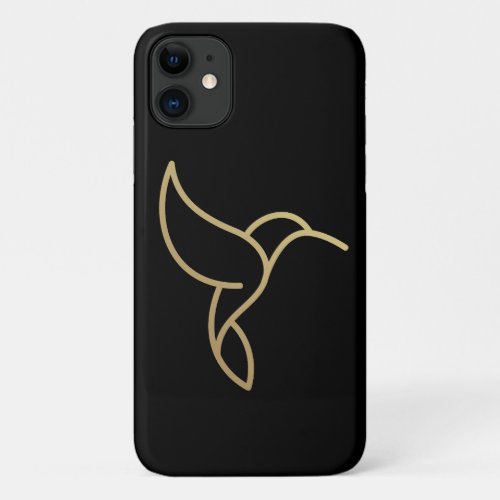 Hummingbird in Monoline Style _ Gold on Black iPhone 11 Case