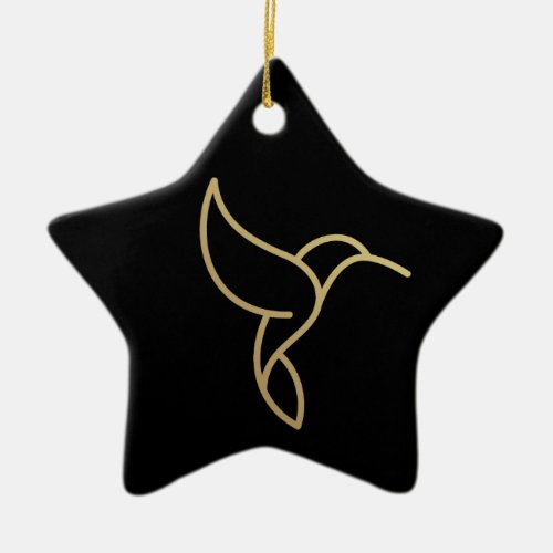 Hummingbird in Monoline Style _ Gold on Black Ceramic Ornament