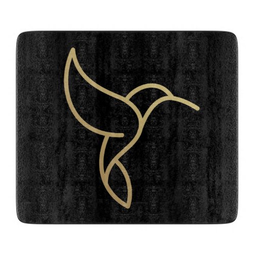 Hummingbird in Monoline Style _ Gold on Black Cutting Board