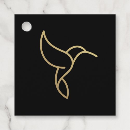 Hummingbird in Monoline Style _ Gold on Black Favor Tags
