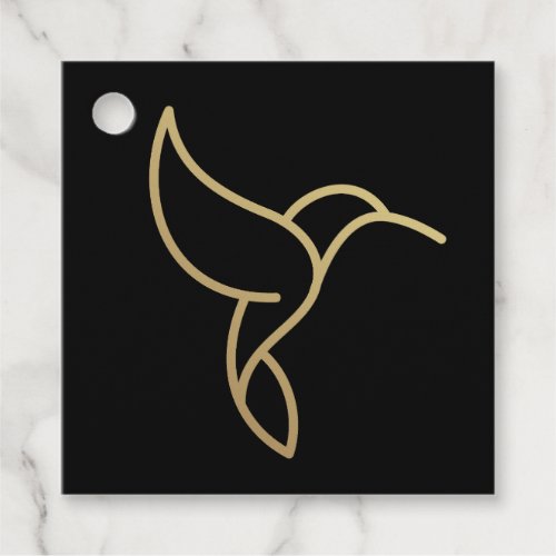 Hummingbird in Monoline Style _ Gold on Black Favor Tags